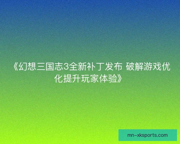《幻想三国志3全新补丁发布 破解游戏优化提升玩家体验》